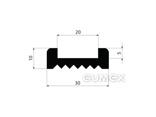 Gumový profil tvaru "C", 30x10mm, na hrúbku plechu 5mm, na šírku plechu 20mm, 60°ShA, EPDM, -40°C/+100°C, čierny